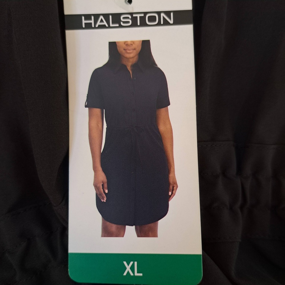 Halston‎ Shirt Dress Womens XL Dark Grey NWT Drawstring Waist Roll-Tab 1525-252